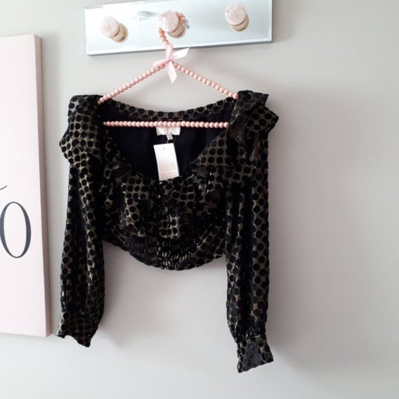 NWT Rococo Sand black & gold polka dot stripe semi-sheer crop top - Picture 5 of 8